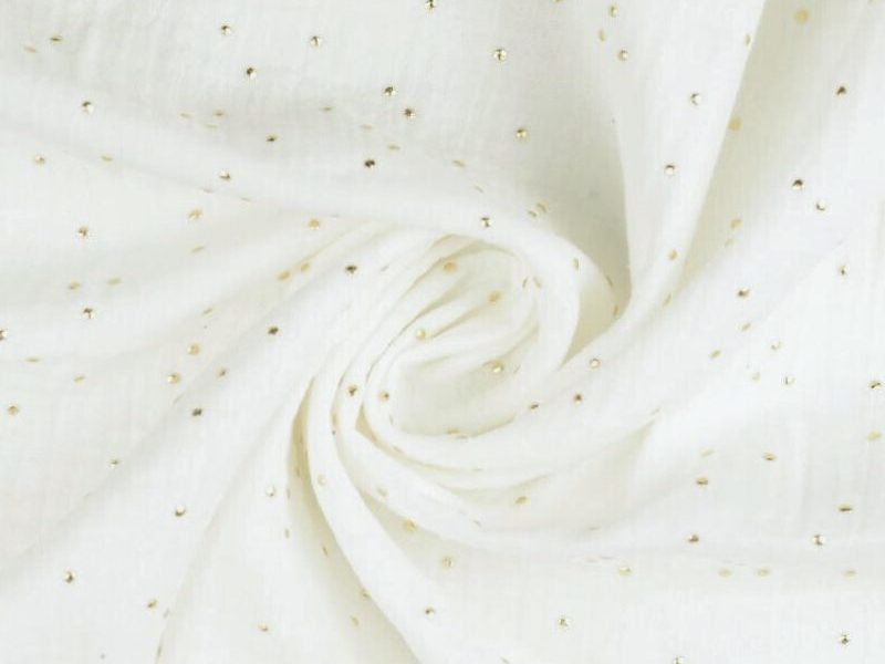 Musselin mit goldenen Tupfen (weiß)