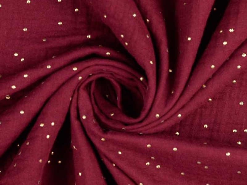 Musselin/Double Gauze mit goldenen Tupfen (bordeaux)
