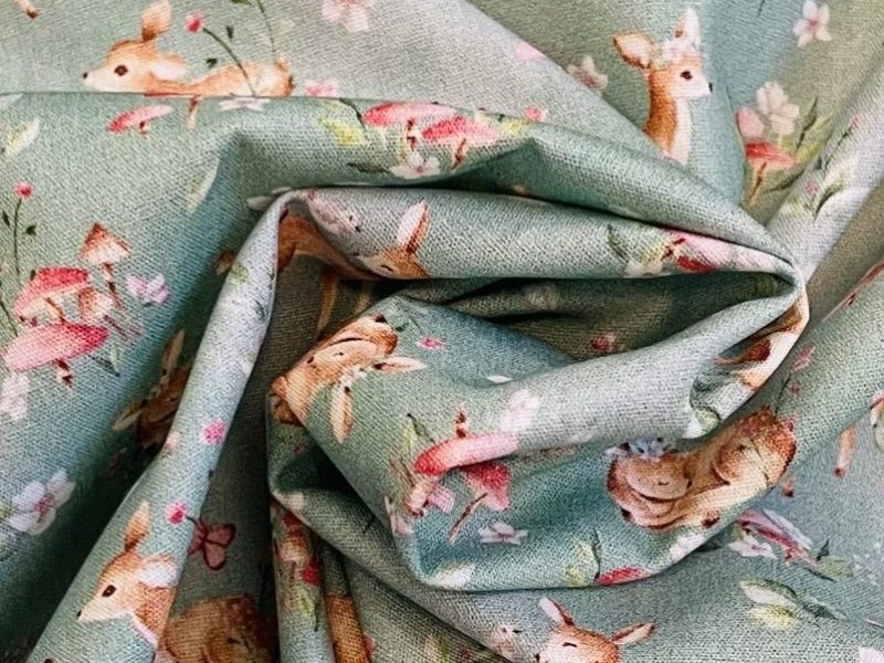 Baumwolle Rehkitz Pilze Blumen