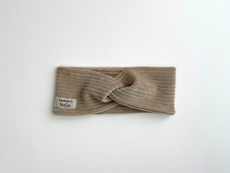 Stirnband aus Breitcord Jersey dunkelbeige
