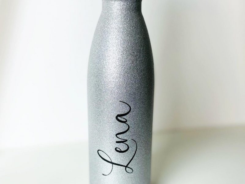 Glitzer Thermo- Edelstahlflasche, personalisiert