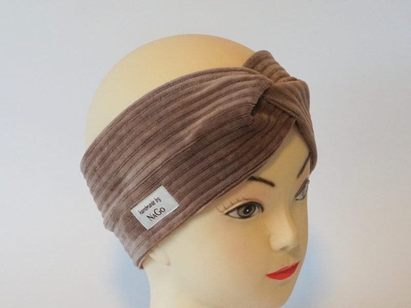Stirnband / Haarband aus Breitcord Jersey dunkel mauve