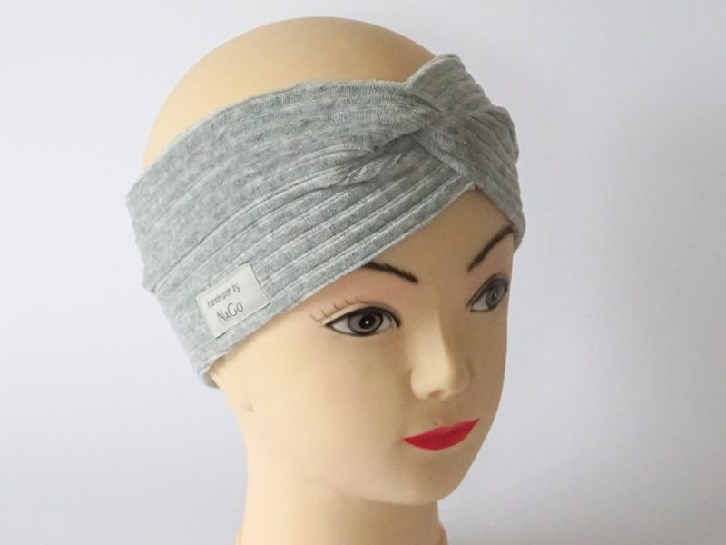Stirnband / Haarband aus Breitcord Jersey hellgrau melliert