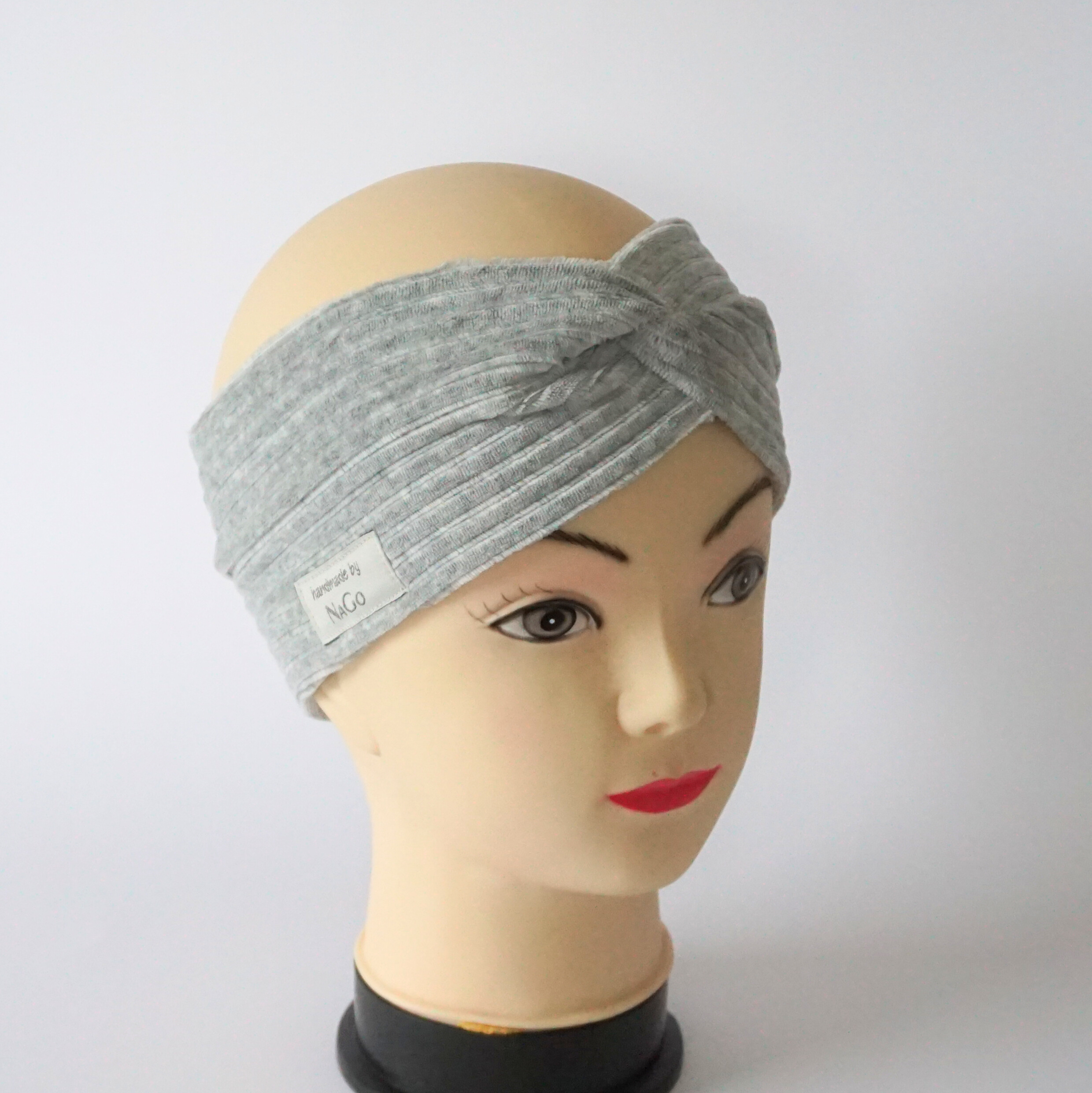 Stirnband / Haarband aus Breitcord Jersey hellgrau melliert