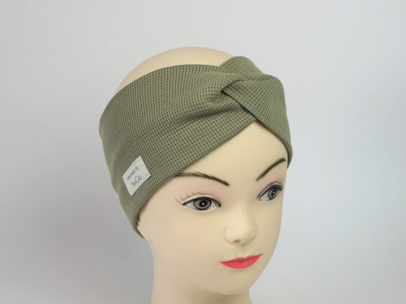 Stirnband / Haarband Waffelstrick olivgrün