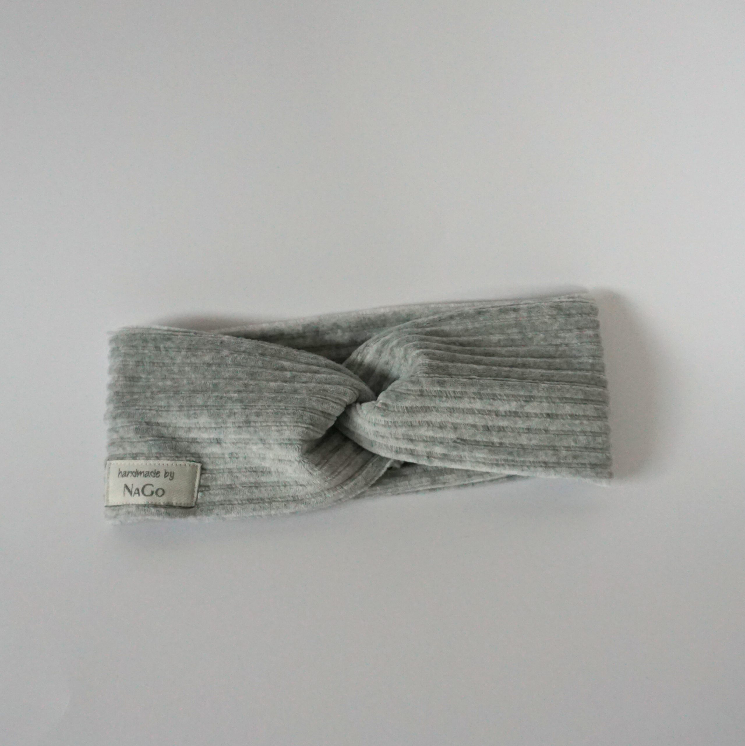 Stirnband / Haarband aus Breitcord Jersey hellgrau melliert – Bild 3