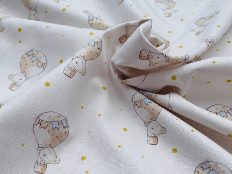 Popeline / Heißluftballons und niedlichen Teddybär (beige)