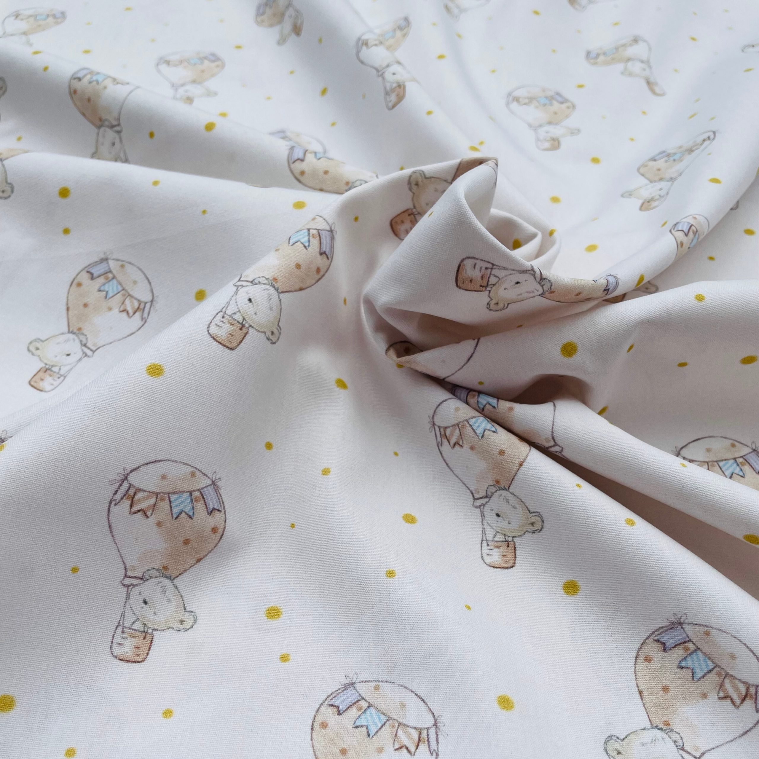 Popeline / Heißluftballons und niedlichen Teddybär (beige)