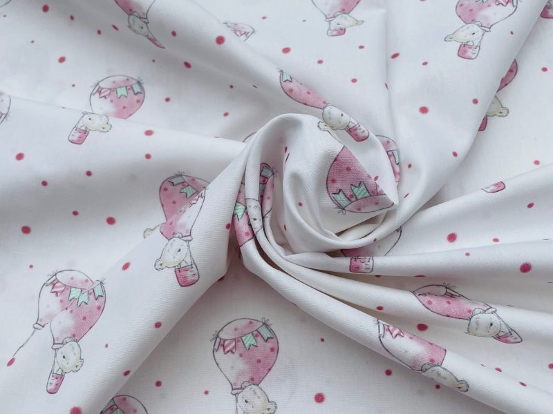 Popeline / Heißluftballons und niedlichen Teddybär (fuchsia)